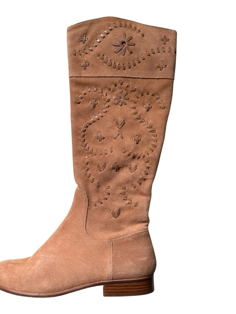 Jack Rogers Tara Suede Riding Boots Signature Stitching Tan | Women's 8